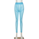Sisterlinda Sexy Mesh See Through Skinny Summer Pants Women High Waist Fitness Striped Leggings Body-Shaping Pantalones De