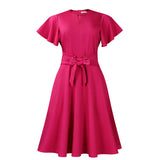 Women's 2025 Summer Fashion Temperament Solid Color Bonded Short Sleeves Grand