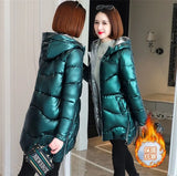 Women Shiny Down Cotton Jacket Winter Jackets Warm Mid Long Cotton Padded Casual Hooded Parkas Overcoat Female Basic