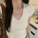 Solid Color Temperament V-Collar Knitted Sleeveless Vest Women's 2024 New Spring And Summer Slim And Thin Underwear-Outfit