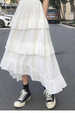 Black Long Skirts Women Gothic High Low Ruched Ruffle High Waist Asymmetrical Midi Skirt Korean Fashion Fairy