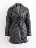 Thicken Waist Lace-up Parkas Women Long Sleeve Turn Down Collar Coat Female Slim Casual Elegant Windproof Warm