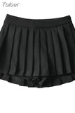 Women Fashion Pleated Shorts Skirts Vintage High Waist Side Zipper Skort Autumn 2023 Female Bottoms High Street Wear 703-0-Outfit