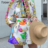 Women's Short Set and Blouse Printed Long Sleeve Top Shorts Suit Two Piece Autumn Winter Elegant Daliy Club Party