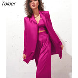 Solid Ladies Pink Blazer Fashion Spring 2022 Long Sleeve Oversized Women Blazer Coat Elegant Sashes Satin