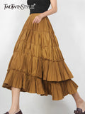 TWOTWINSTYLE Korean Summer Casual Ruched Midi Skirt For Women High Waist Solid Loose Long Skirts Female Fashion Clothes New
