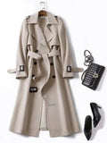 Spring Autumn Middle Long British Style Coat Coat Fashionable Solid Color Lapel Double Row Button Women's Coat