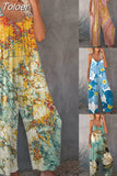 2023 Spaghetti Straps Backless Print Tie Big Wide Leg Pants Women Summer Overalls Jumpsuit Beach Rompers