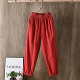 Spring Summer New Casual Style Cotton Linen Pants Women Elastic Waist Solid Basic Retro Loose Women's Harem Pants