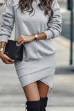 Women Sweatshirt Dress 2023 Winter Autumn Long Sleeve Turtleneck Split Party Dress Women Casual Pullover Solid Warm Mini