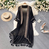 Retro Embroidery Sun Protection Shirt Women Summer Casual Loose Streetwear Chiffon Long Sun Protection Cardigan