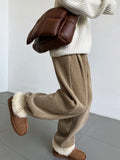 Women's Fleece Lined Thickened Corduroy Sweatpants High Waist Loose Casual Trousers Straight Leg