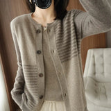100% Cashmere Round neck sweaters Autumn/Winter 2022 Women's Collar Cardigan Casual Knit Tops Korean Plus Size Female
