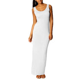 Tank Solid Summer Long Dress Sleeveless Elegant Female Thin Sexy Dress O-Neck Vest Slim Maxi Beach Simple Sheath