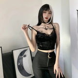 top Vintage Gothic Velvet Black Women Camis Grunge Punk Sexy Lace Trim Bodycon Crop Tops Elegant Backless Emo Streetwear-Outfit