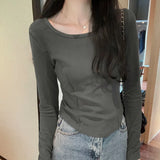 Straighten Shoulder Long-Sleeved T-Shirt The New Autumn Style Is Slim, Slim, Slim And Short-Bottomed Underwear-Outfit