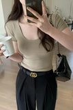 Version Of White U-Collar Slim Short-Sleeved T-Shirt Women's New Summer High-Waisted Slim And Thin Underwear-Outfit