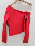 Women's T-shirt Patchwork Flower Solid Color Off Shoulder Skew Collar Female Slim Tees 2024 Summer New Fashion 29L7225-Outfit