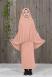 Kaftan Muslim Prayer Garment Dress Arab Middle Eastern Prayer Hijab Teen Girl Simple Two-Piece Suits Kids Islamic Clothing-Outfit