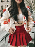 Retro Hand Made Crochet 3D Mushroom Ball Cardigan Vintage Woman V neck Long sleeve Purple Knitting Sweater Knitwear Jumper-Outfit