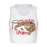 Tiger Printed Tees Vest Crop Top Women Letter Animal Print Crop Top Sleeveless Tank Tops Casual Skinny Female