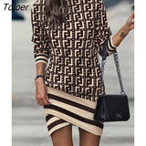Women Dress Autumn Winter Turtleneck Long Sleeve Casual Loose Print Dress 2023 Fashion Elegant Office Lady Dresses Robe