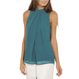 Chiffon Sleeveless Blouse 2021 Summer Fashion Causal Shirt Elegant Hollow Office Style Tops O-Neck Solid Ladies