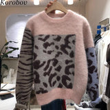 Harajuku Women Sweaters 2019 New Sueter Mujer Patchwork Mohair Female Sweater Leopard Print O-Neck Pullovers