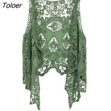 Hippie Froral Patch Design Vest Retro Vintage Crochet Summer Beach Cover Up Top Asymmetric Open Stitch Kimono