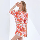 TWOTWINSTYLE Lace Print Floral Two Piece Set For Women Puff Sleeve Tops High Waist Skirts Elegant Sexy Sets 2022 Women
