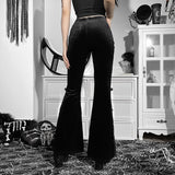 Pure Black 2024 Summer Sexy New Lace Commuter Casual Pants Perspective Net Gauze Long Trousers Generation Hair Girl-Outfit