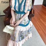 Embroidery Dress Woman Summer V-neck High Waist Maxi Dresses Woman Vestido Elegant Green Lace Ruffles Party Dress