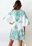 Vintage V-neck Half Sleeves Floral Print Mini Loose Holiday