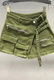 Solid Irregular Cargo Pocket Denim Shorts Women Sexy High Waisted Shorts Skirts Spring 2023 Female Bottoms