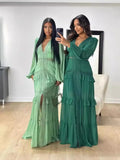 2025 Elegant Splicing Long-Sleeved V-Neck Dress Women's