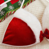 Red Velvet Bowknot Fur Bra And Panty Lingerie Set-Outfit