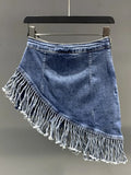 2023 Summer New Women's Skirt Solid Color High Waist Irregular Tassel Denim Skirt Versatile Fashion Female Tide