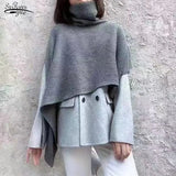 Elegant Warm Gentle Fashion Top Autumn Winter Solid High Neck Pullover Knitted Sweater Women Shawl Cloak Top Sweater