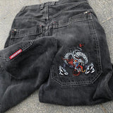 New High Street Hiphop Hip Hop Brand Printed Jeans Men's Straight Baggy Wide-Legged Pants-Outfit