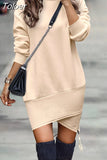 Women Sweatshirt Dress 2023 Winter Autumn Long Sleeve Turtleneck Split Party Dress Women Casual Pullover Solid Warm Mini