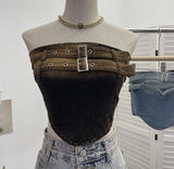 Sexy Babes Gradient Cowboy Sling Vest Irregular One-Pack Short Corset Summer