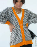 Casual Line With Print V Neck Long Sleeve Cardigan
