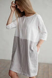 Dress Women Summer 2022 Casual Patchwork 1/2 Sleeve Cotton Linen Dress Oversized Loose Pockets Tunic Women Dress