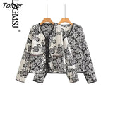 2023 Women Fashion Print Quilted Jacket Women Retro V Neck Tie Winter Warm Padded Jacket Female Chic Reversible