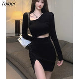 Sheath Long Sleeve Dress Women Autumn Stylish Ins Fashion Asymmetrical New Design Sexy Ladies Mini Streetwear Y2k