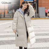 2021 Long Winter Coat Women Spliced Hooded Down Parkas Ladies New Warm Winter Jacket Women Loose Jacket Coat