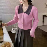 Purple Sweater Is Worn By Gentle Breeze In Autumn And Winter. The New Style Design Feels Foreign Style And Fashionable Short Style Knitted Cardigan.-Outfit