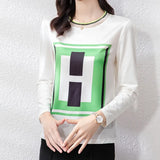 printing Women's silk shirts Spring Autumn Basic bottoming shirts Casual Tshirt Ladies o-neck Long Sleeve Tee
