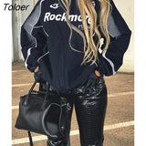Motorcycle Zip Up Oversized Varsity Jackets Racing Full Sleeve Letter Printing Bomber Jacket Gothic O Neck