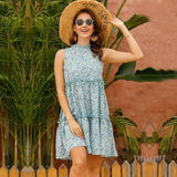 Women Summer Dress Floral Chiffon Sleeveless Beach Mini Dress Casual Red Sundress 2020 Fashion Plus Size Dress For